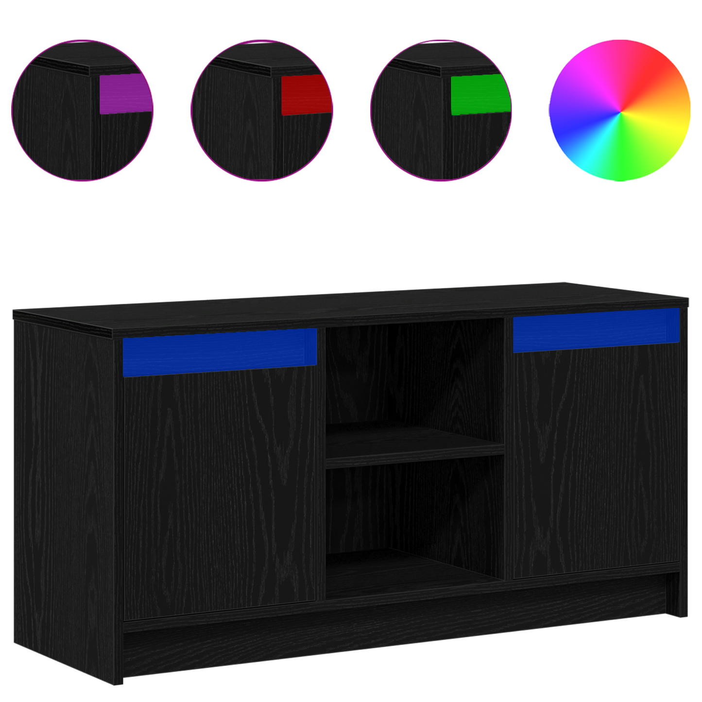 TV-Møbel Svart Eik TV-skap med LED-belysning i, 100x34x50 cm,