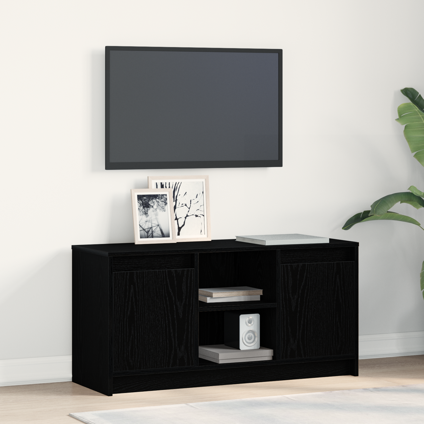 TV-Møbel Svart Eik TV-skap med LED-belysning i, 100x34x50 cm,