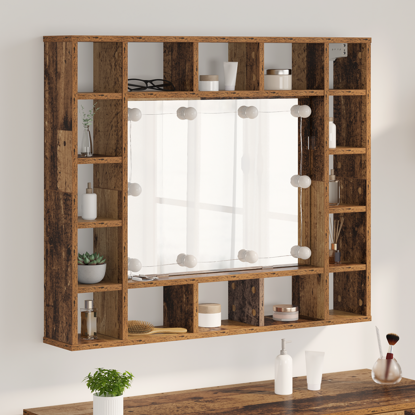 Baderomsspeil Speilskap Gammelt Tre 91 x 15 x 76.5 cm