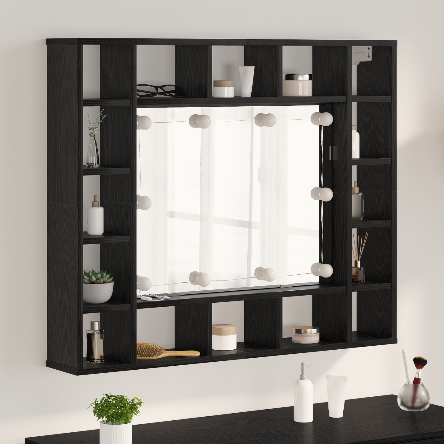 Baderomsspeil Speilskap Svart Eik 91 x 15 x 76.5 cm