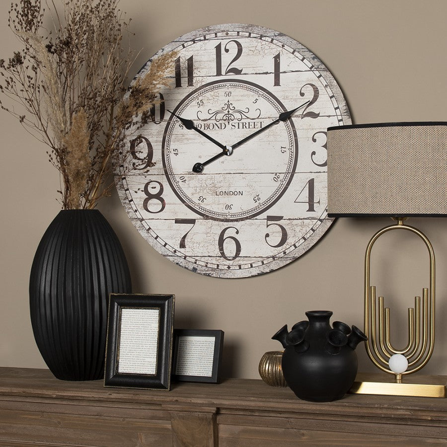 Veggklokke Ø 60 cm Beige MDF Rund hengende klokke