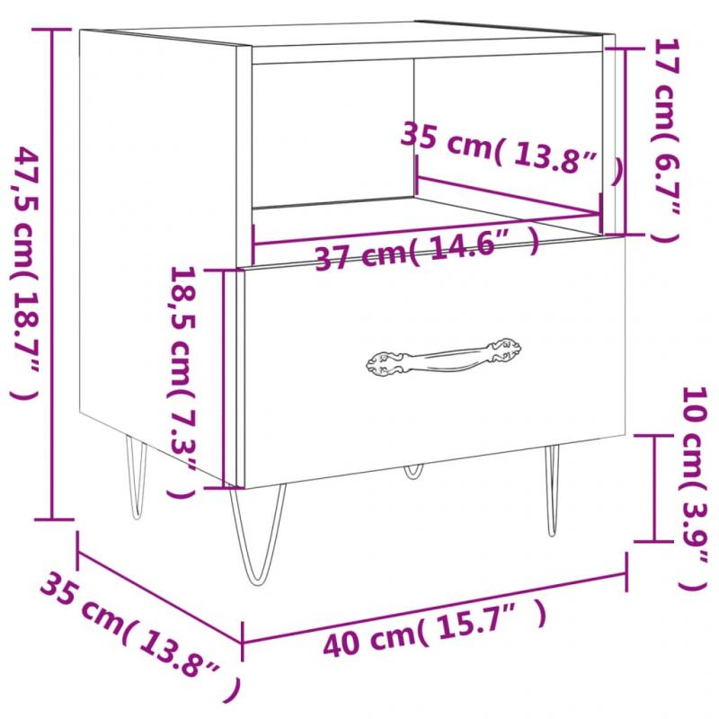 Nattbord Sengbord 40x35x47,5 cm hvit hyglans , hemmetshjarta.no