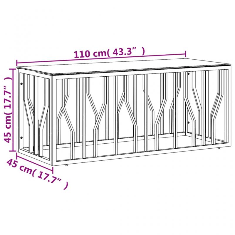 Salongbord Sofabord rustfritt stl slv og herdet glass 110x45x45 cm , hemmetshjarta.no