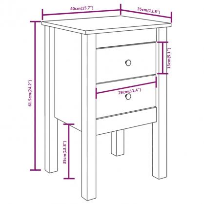 Nattbord Sengbord 40x35x61,5 cm hvit massiv furu , hemmetshjarta.no