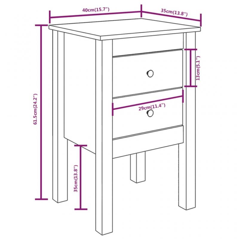 Nattbord Sengbord 40x35x61,5 cm hvit massiv furu , hemmetshjarta.no