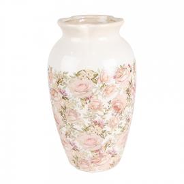 Dekorativ vase Ø 21x37 cm Beige Rosa Roser , hemmetshjarta.no