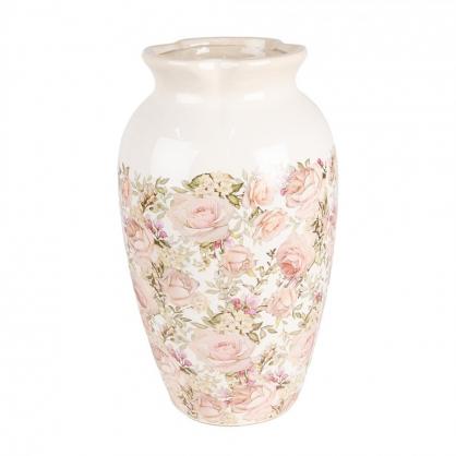 Dekorativ vase  21x37 cm Beige Rosa Roser , hemmetshjarta.no