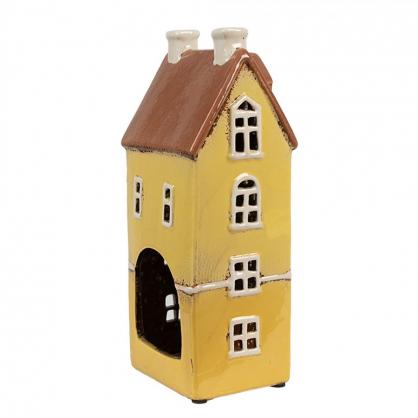 Lysestake telysestake Hus 26 cm Beige Brun Keramikk , hemmetshjarta.no