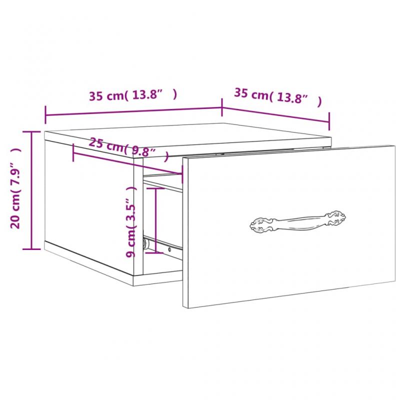 Veggmontert nattbord betonggr 35x35x20 cm , hemmetshjarta.no