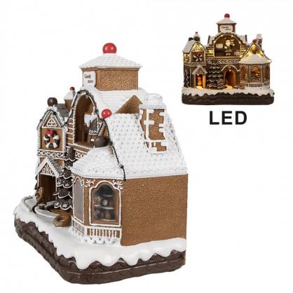 Innendrs julepynt Pepperkakehus LED og musikk 33x17x30 cm Brun Polyresin , hemmetshjarta.no