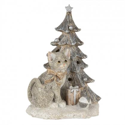 Innendrs julepynt Katt 12x9x16 Cm LED Gr Hvit Polyresin , hemmetshjarta.no