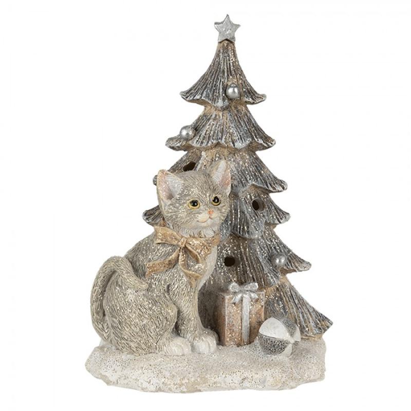 Innendrs julepynt Katt 12x9x16 Cm LED Gr Hvit Polyresin , hemmetshjarta.no