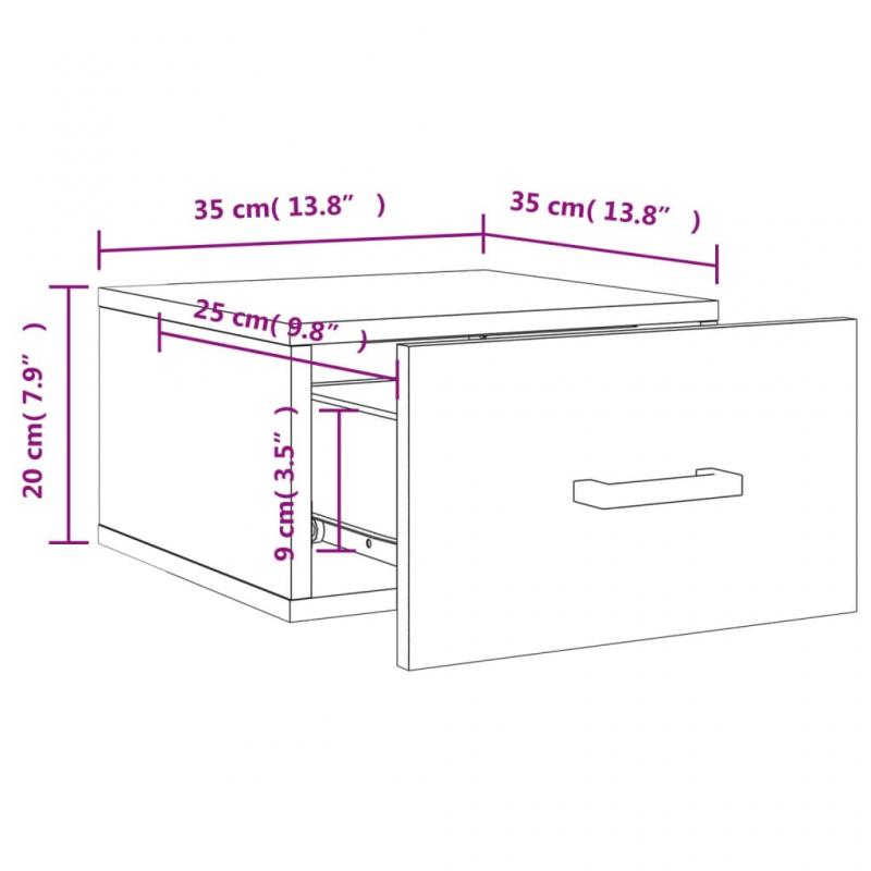 Veggmontert nattbord betonggr 35x35x20 cm , hemmetshjarta.no