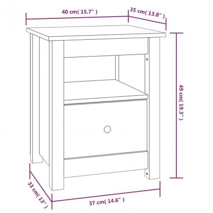 Nattbord Sengbord 40x35x49 cm sort massiv furu , hemmetshjarta.no