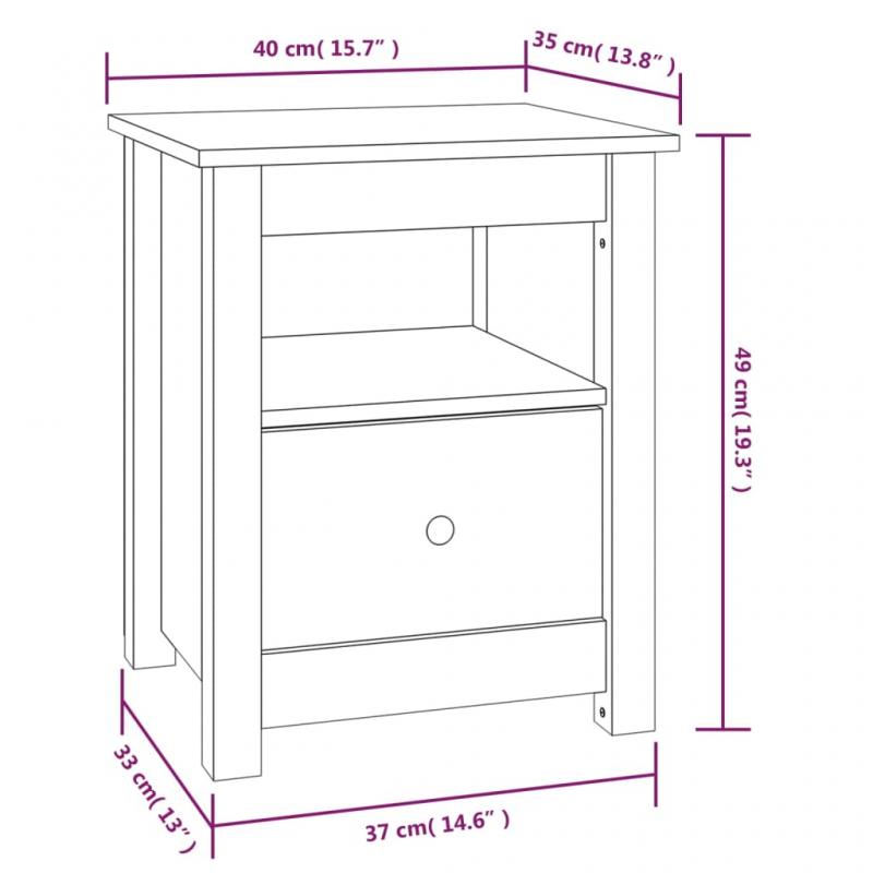 Nattbord Sengbord 40x35x49 cm sort massiv furu , hemmetshjarta.no