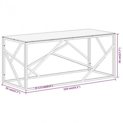 Salongbord Sofabord rustfritt stl slv og herdet glass 110x45x45 cm , hemmetshjarta.no