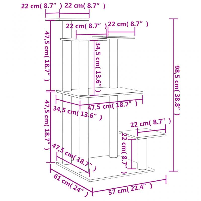 Kattembel Klorestolpe med plattform lysegr 98,5 cm , hemmetshjarta.no