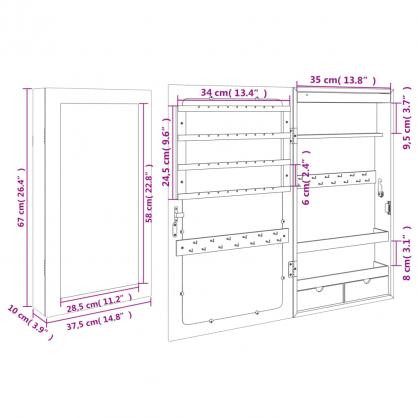 Veggspeil Speilskap smykker sort 37,5x10x67 cm LED m/ls , hemmetshjarta.no