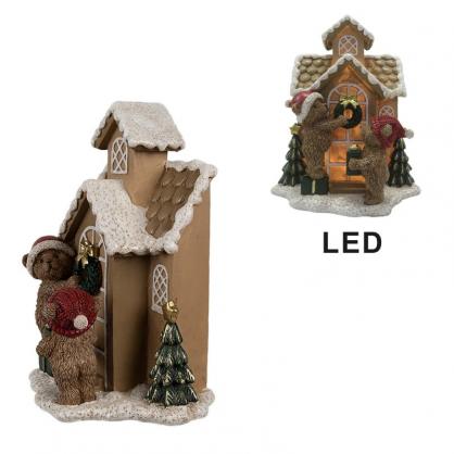 Innendrs julepynt Hus med LED 15x10x18 cm Brun , hemmetshjarta.no