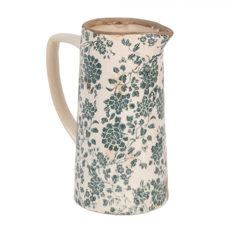 Dekorativ Vase Kanne 21x14x26 cm Beige Grnn Keramiske blomster , hemmetshjarta.no