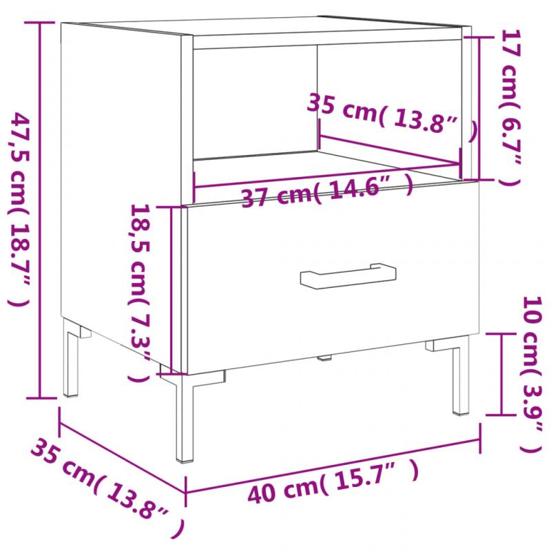 Nattbord Sengbord 40x35x47,5 cm hvit , hemmetshjarta.no