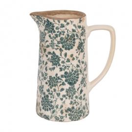 Dekorativ Vase Kanne 21x14x26 cm Beige Grønn Keramiske blomster , hemmetshjarta.no