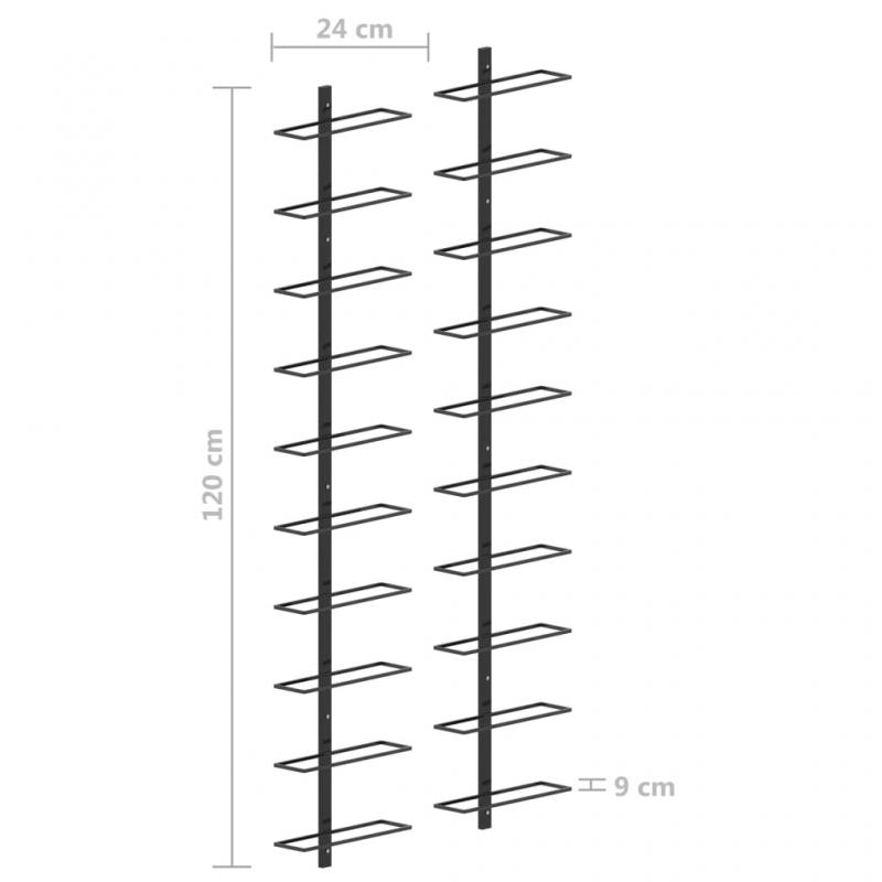 Vinstativ Veggmontert for 20 flasker sort metall , hemmetshjarta.no