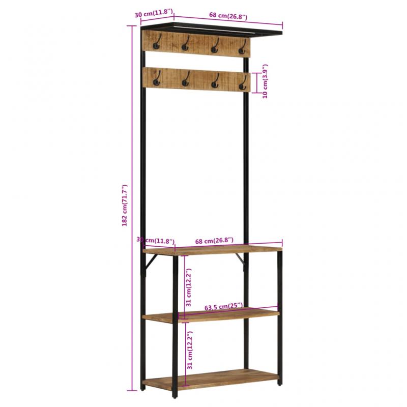 Garderobestativ Kleshenger med skooppbevaring 68x30x182 cm heltre mangotre , hemmetshjarta.no