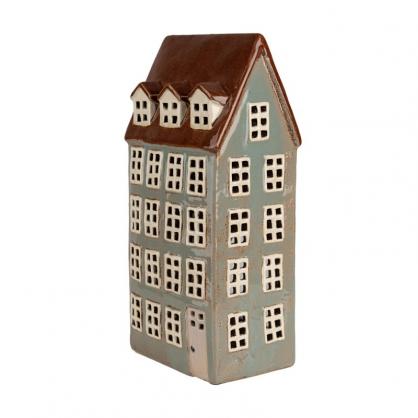 Lysestake telysestake Hus 30 cm Grbrun Keramikk , hemmetshjarta.no