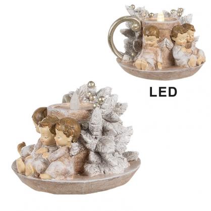 Innendrs julepynt Lysestake engel Brun LED 14x13x10 cm , hemmetshjarta.no