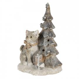 Innendørs julepynt Katt 12x9x16 Cm LED Grå Hvit Polyresin , hemmetshjarta.no