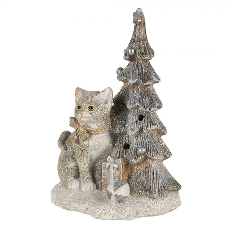 Innendrs julepynt Katt 12x9x16 Cm LED Gr Hvit Polyresin , hemmetshjarta.no