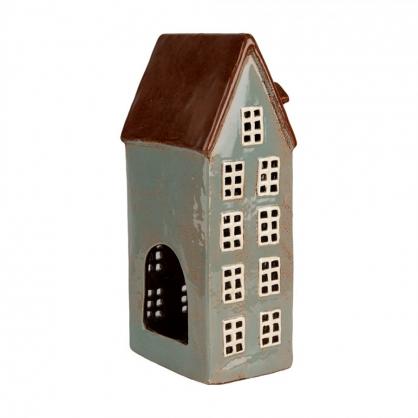 Lysestake telysestake Hus 30 cm Grbrun Keramikk , hemmetshjarta.no