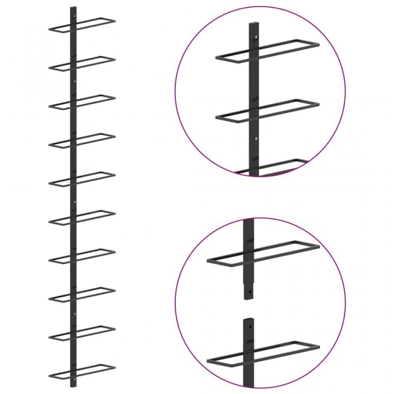 Vinstativ Veggmontert for 10 flasker sort metall , hemmetshjarta.no