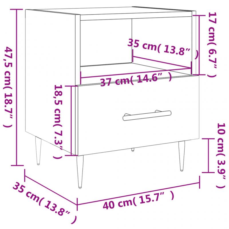 Nattbord Sengbord 40x35x47,5 cm rykfarget eik , hemmetshjarta.no