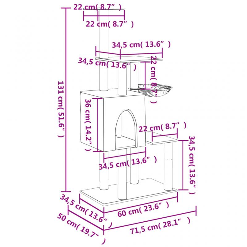 Kattembel Kloretre med sisalstolper mrkegr 131 cm , hemmetshjarta.no