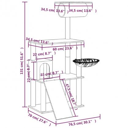 Kattembel Kloretre med sisalstolper mrkegr 131 cm , hemmetshjarta.no