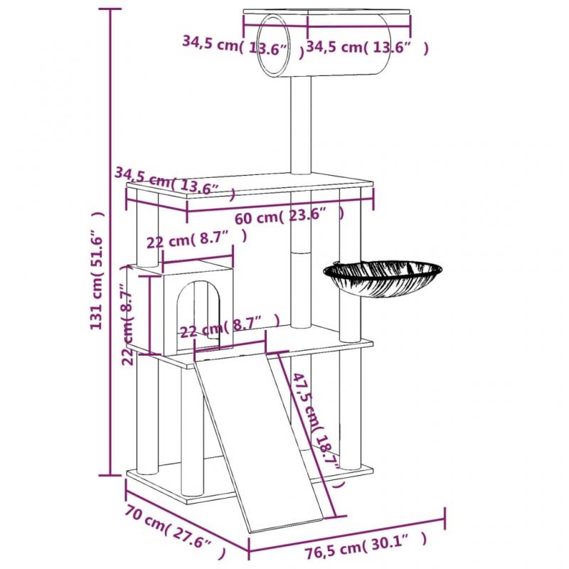 Kattembel Kloretre med sisalstolper mrkegr 131 cm , hemmetshjarta.no