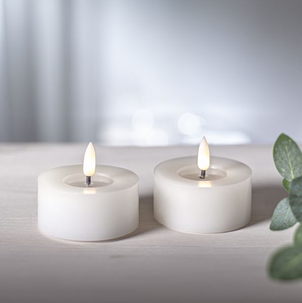 Stearinlys LED Telys 2-pakning Flamme Flow 7x5,5cm Vit