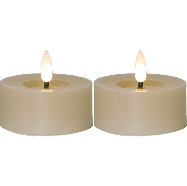 Stearinlys LED Telys 2-pakning Flamme Flow 7x5,5cm Beige