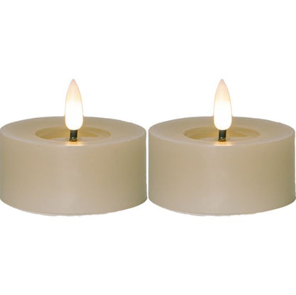 Stearinlys LED Telys 2-pakning Flamme Flow 7x5,5cm Beige