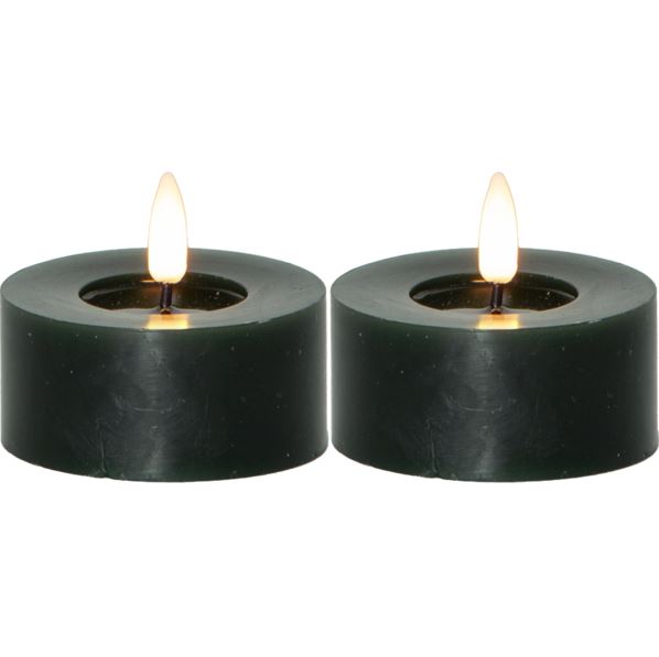 Stearinlys LED Telys 2-pakning Flamme Flow 7x5,5cm Grønn