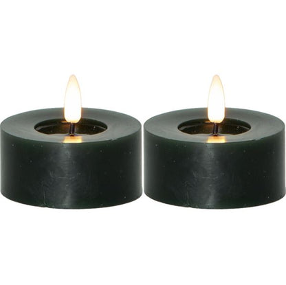 Stearinlys LED Telys 2-pakning Flamme Flow 7x5,5cm Grønn