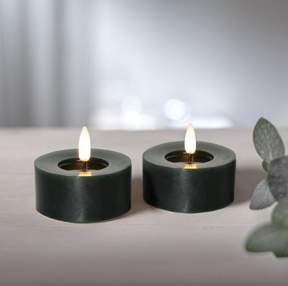 Stearinlys LED Telys 2-pakning Flamme Flow 7x5,5cm Grønn