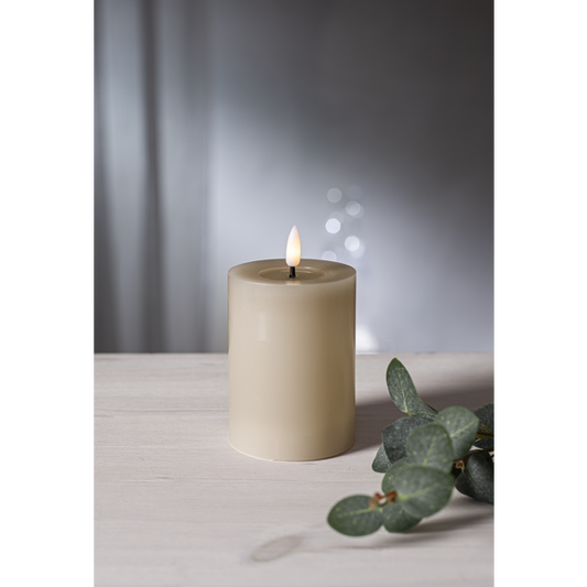 Stearinlys LED Blokklys Flamme Flow Beige 17,5 cm