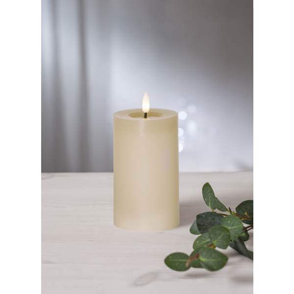 Stearinlys LED Blokklys Flamme Flow Beige 15 cm