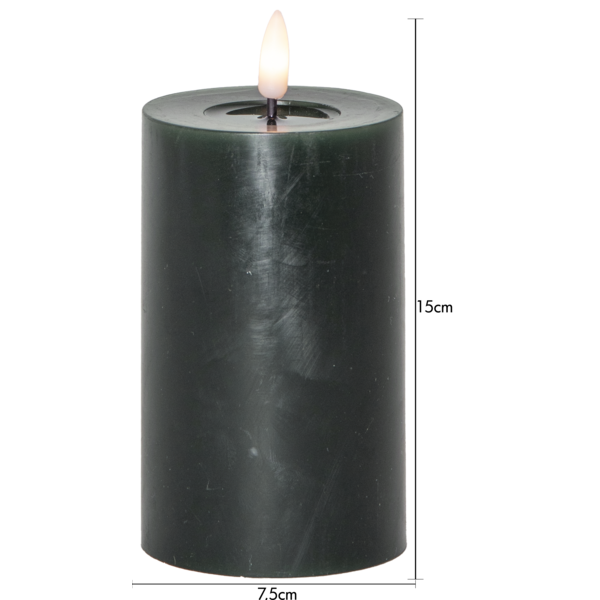 Stearinlys LED Blokklys Flamme Flow Grønn 15 cm