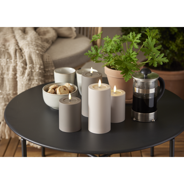 Batteridrevet LED-blokklys for utendørs bruk Flamme Soft Beige 17,5 cm