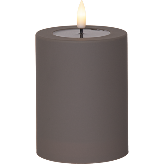 Batteridrevet LED-blokklys for utendørs bruk Flamme Soft taupe, 12,5 cm
