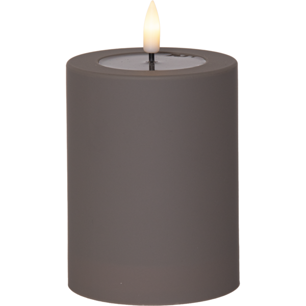 Batteridrevet LED-blokklys for utendørs bruk Flamme Soft taupe, 12,5 cm